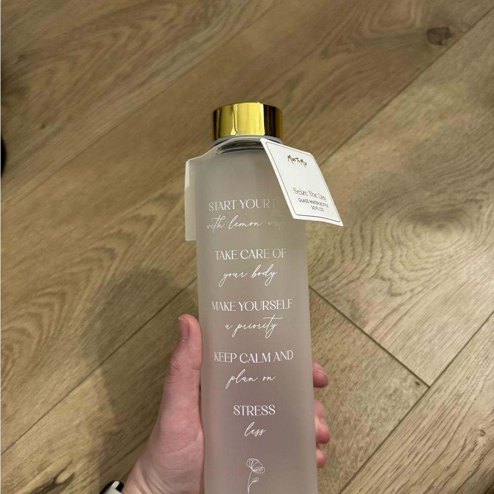 Frosted Glass Water Bottle with Gold Cap